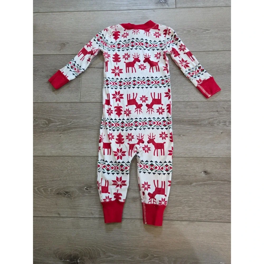 Hanna Andersson Dear Deer Red Christmas Holiday One Piece Pajamas 80 US 18-24m